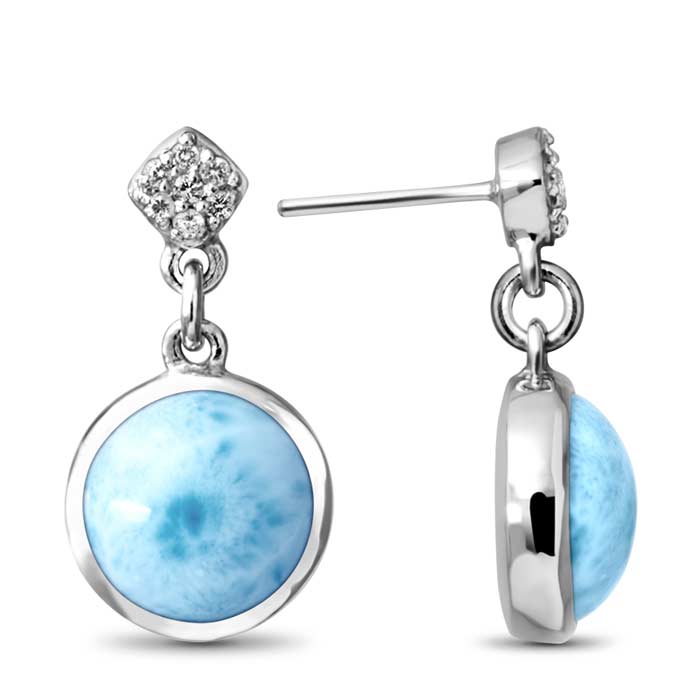 Larimar Sterling Silver Bliss Round Post Earrings Marahlago Jewelry round Gemstone White Sapphire 