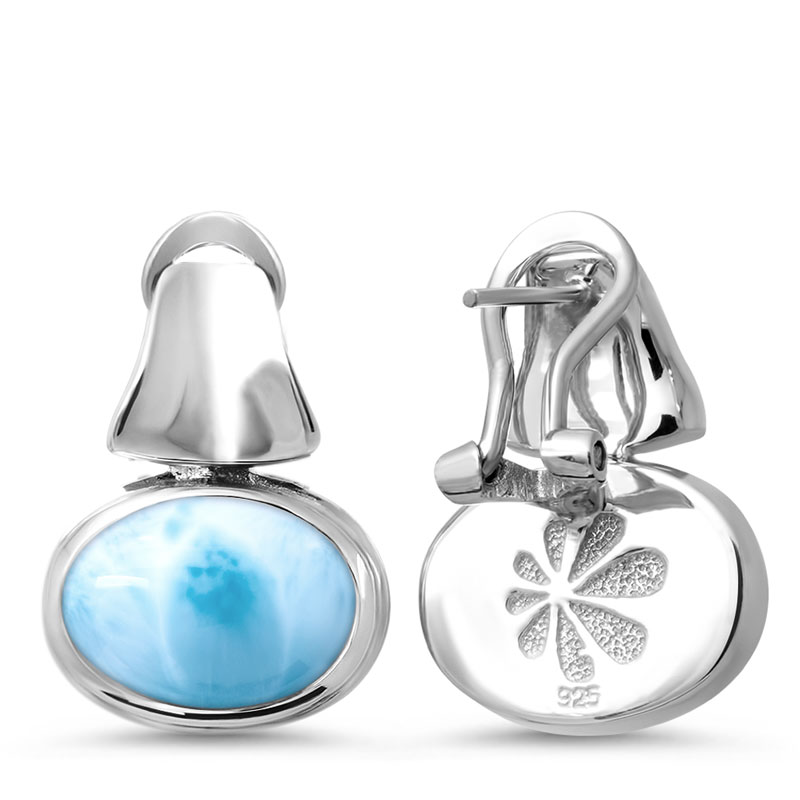 Large Stud Earings with larimar and silver