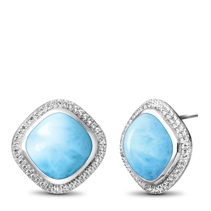 Big Stud Earrings with larimar and White Sapphire 