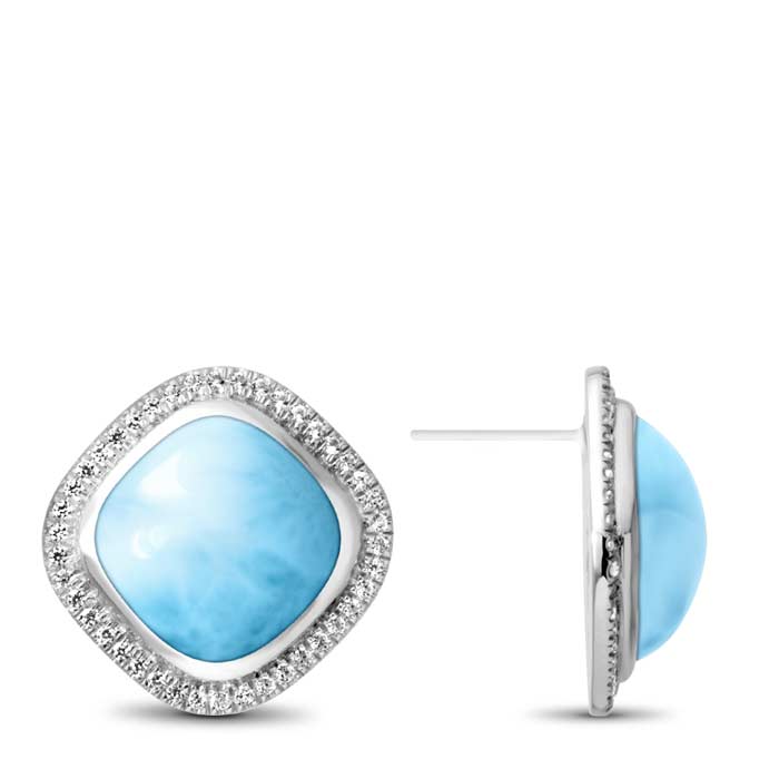 Big Stud Earrings with larimar and White Sapphire 