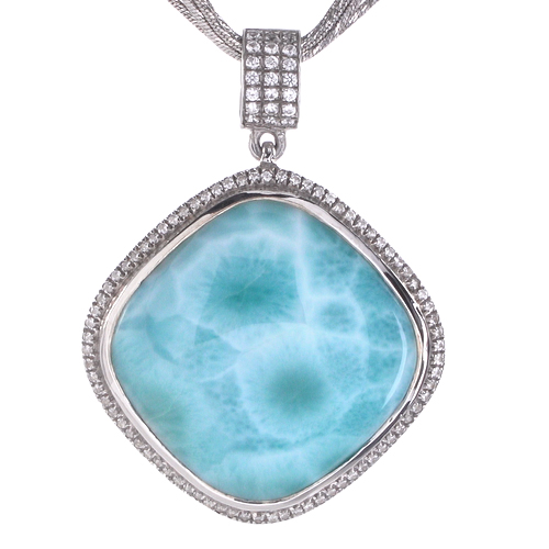 Larimar Sterling Silver Clarity Cushion Large Pendant Necklace Marahlago Jewelry White Sapphire 