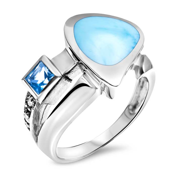 Larimar Sterling Silver Curva Ring Marahlago Jewelry Blue Topaz White Topaz