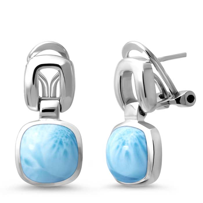 Larimar Sterling Silver Del Mar Omega Earrings Marahlago Jewelry square Gemstone