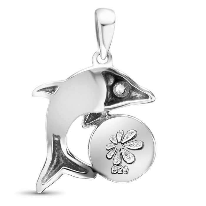 Dive into elegance with Marahlago's Larimar Sterling Silver Dolphin Pendant Necklace. Adorned with shimmering white topaz gemstones