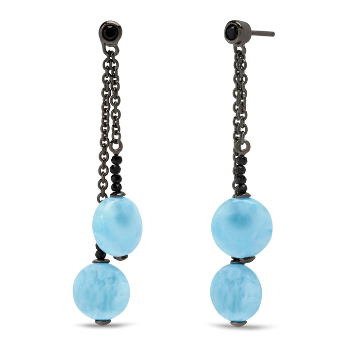 Black Spinel Earrings in sterling silver and larimar by marahlago