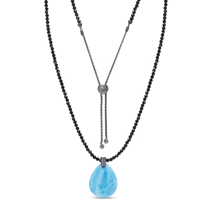 Black Spinel Necklace in sterling silver and larimar by marahlago