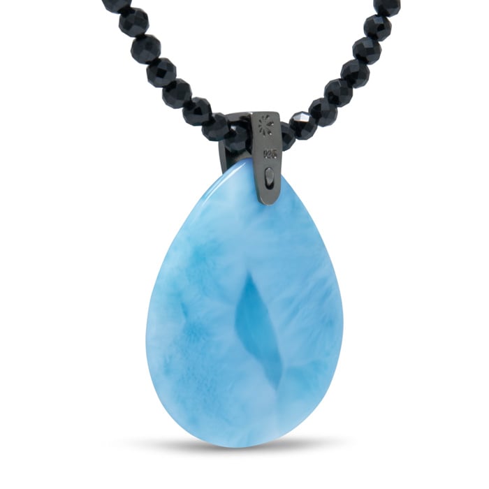 Black Spinel Necklace in sterling silver and larimar by marahlago