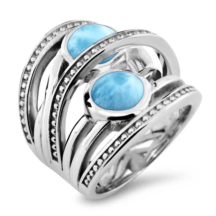 Crossover ring in Sterling silver with larimar