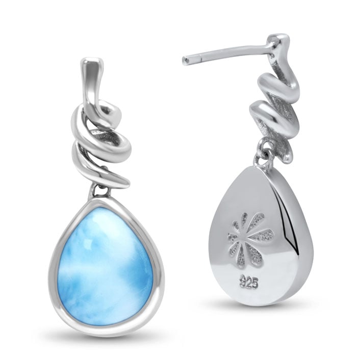 Larimar Sterling Silver Muse Post Earrings Marahlago Jewelry pear Gemstone 