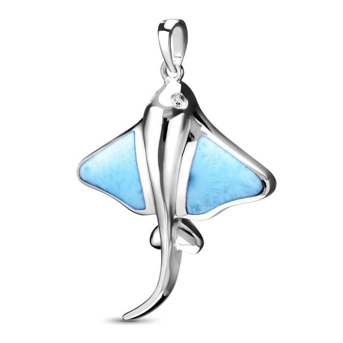 Manta Ray Pendant in sterling silver with larimar stone by Marahlago