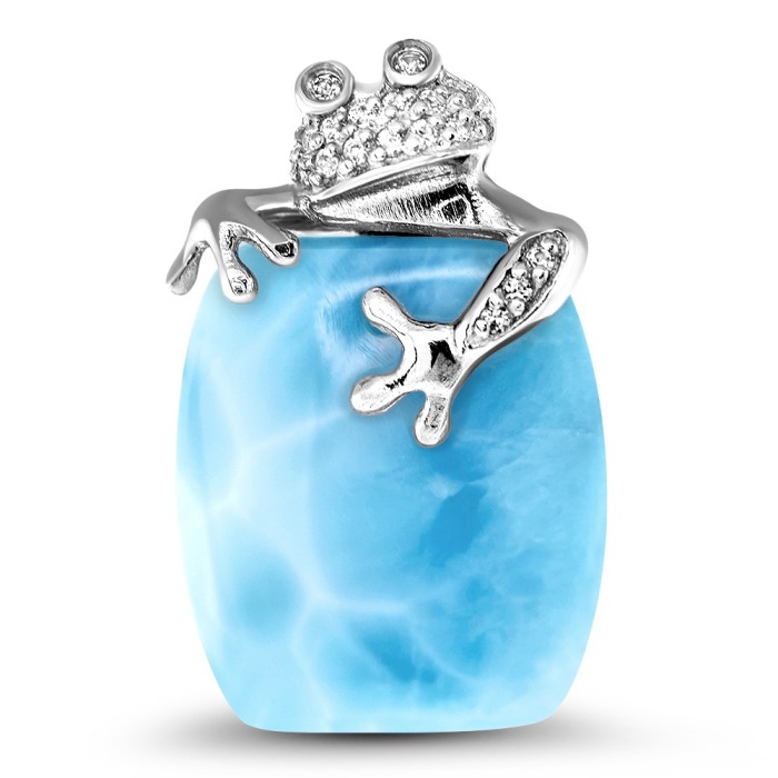 Larimar and Sterling Silver Frog Pendant Necklace. Tree Frog Jewelry from marahlago. Larimar Gemstone with White Sapphire.