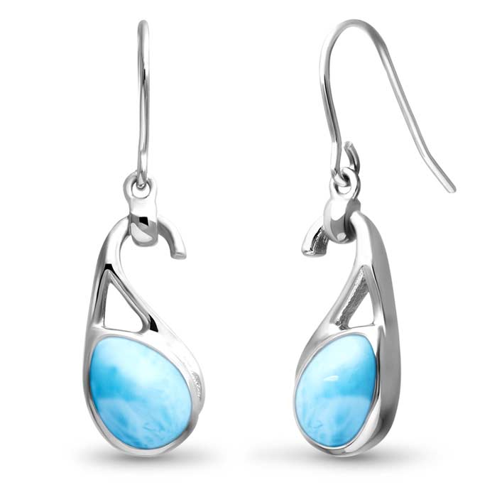 Larimar Sterling Silver Seduction Wire Earrings Marahlago Jewelry pear Gemstone 