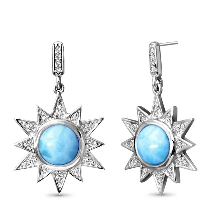 Larimar Sterling Silver Solstice Post Earrings Marahlago Jewelry round Gemstone White Sapphire 
