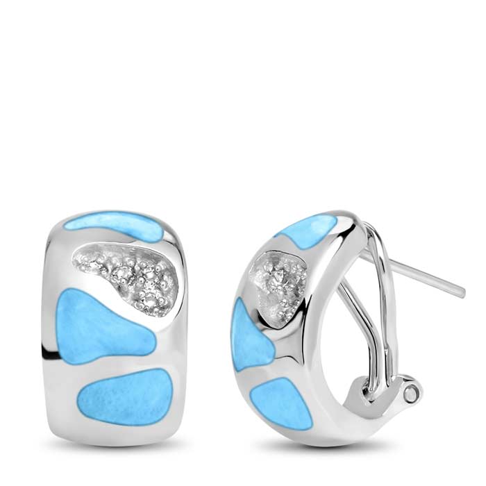Larimar Sterling Silver Surf Omega Earrings Marahlago Jewelry White Topaz 