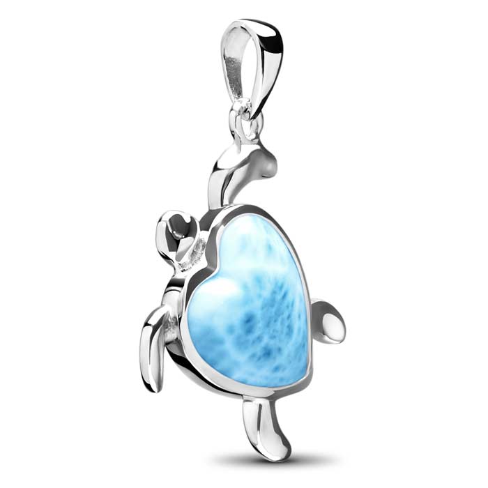 Turtle Heart Pendant in sterling silver with Larimar