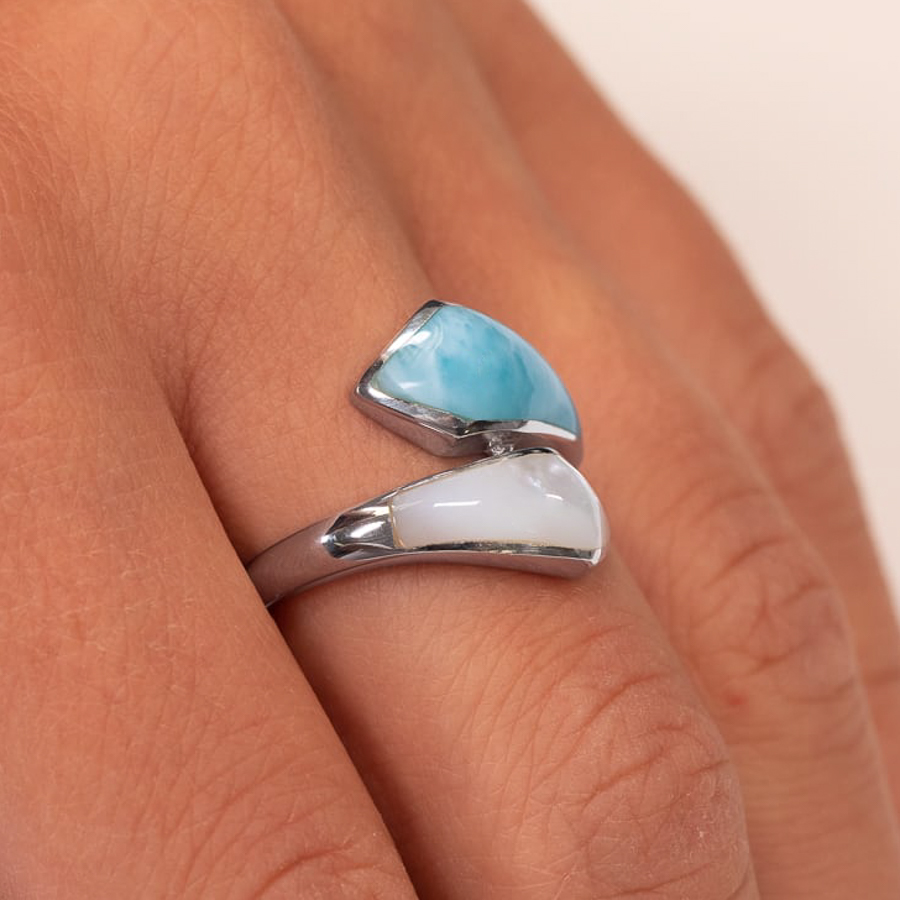 Mother of Pearl Ring with larimar and silver