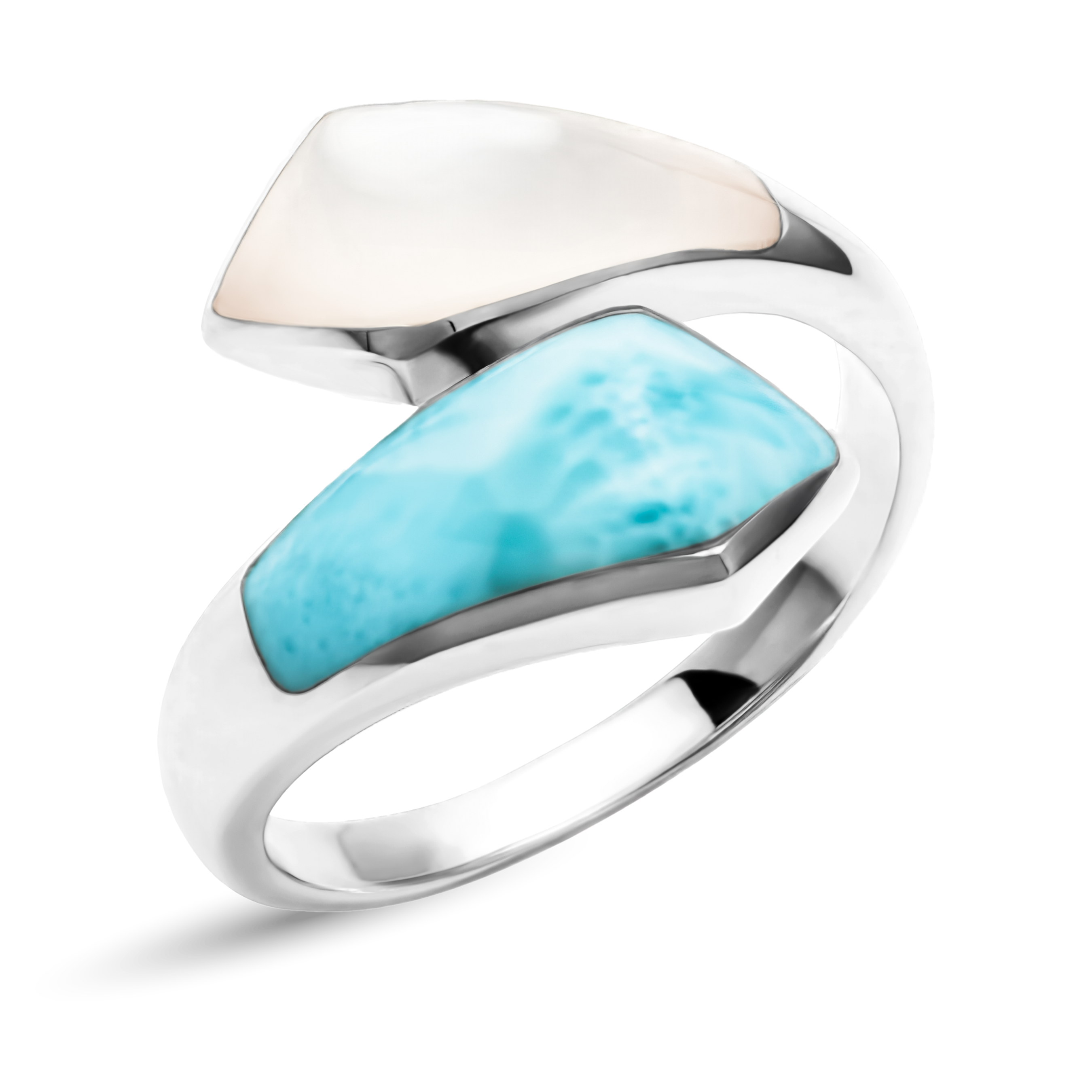 Mother of Pearl Ring in silver with larimar by marahlago