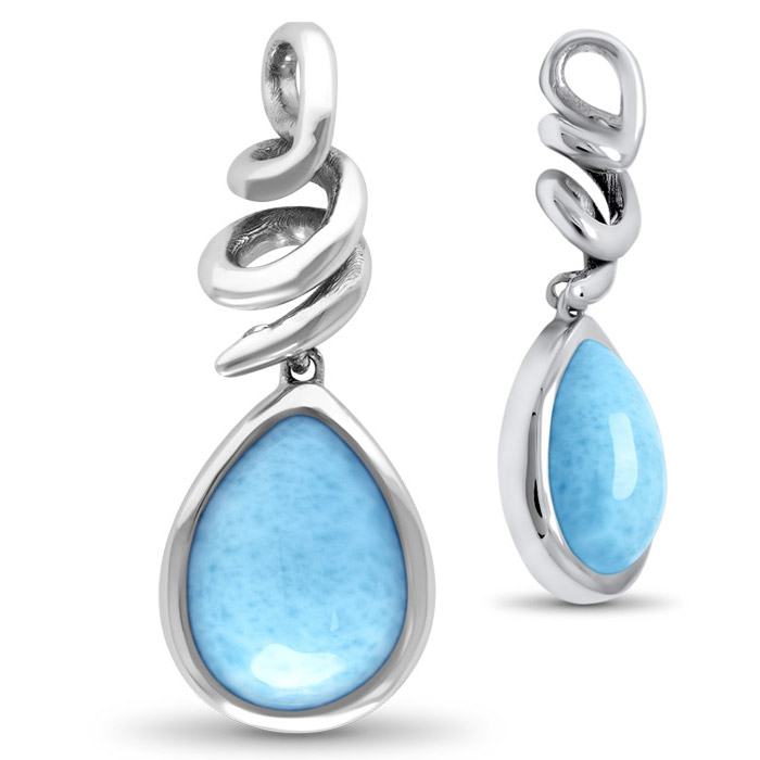Larimar Sterling Silver Muse Pendant Necklace Marahlago Jewelry pear Gemstone 