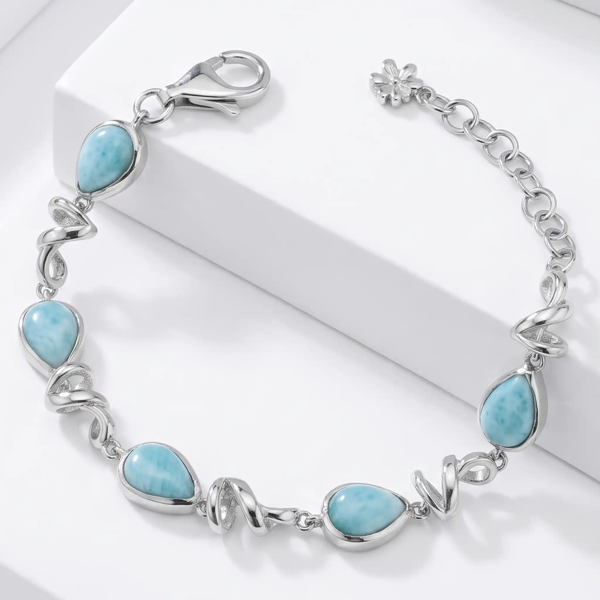 Larimar Sterling Silver Muse Adjustable Link Bracelet Marahlago Jewelry pear Gemstone 