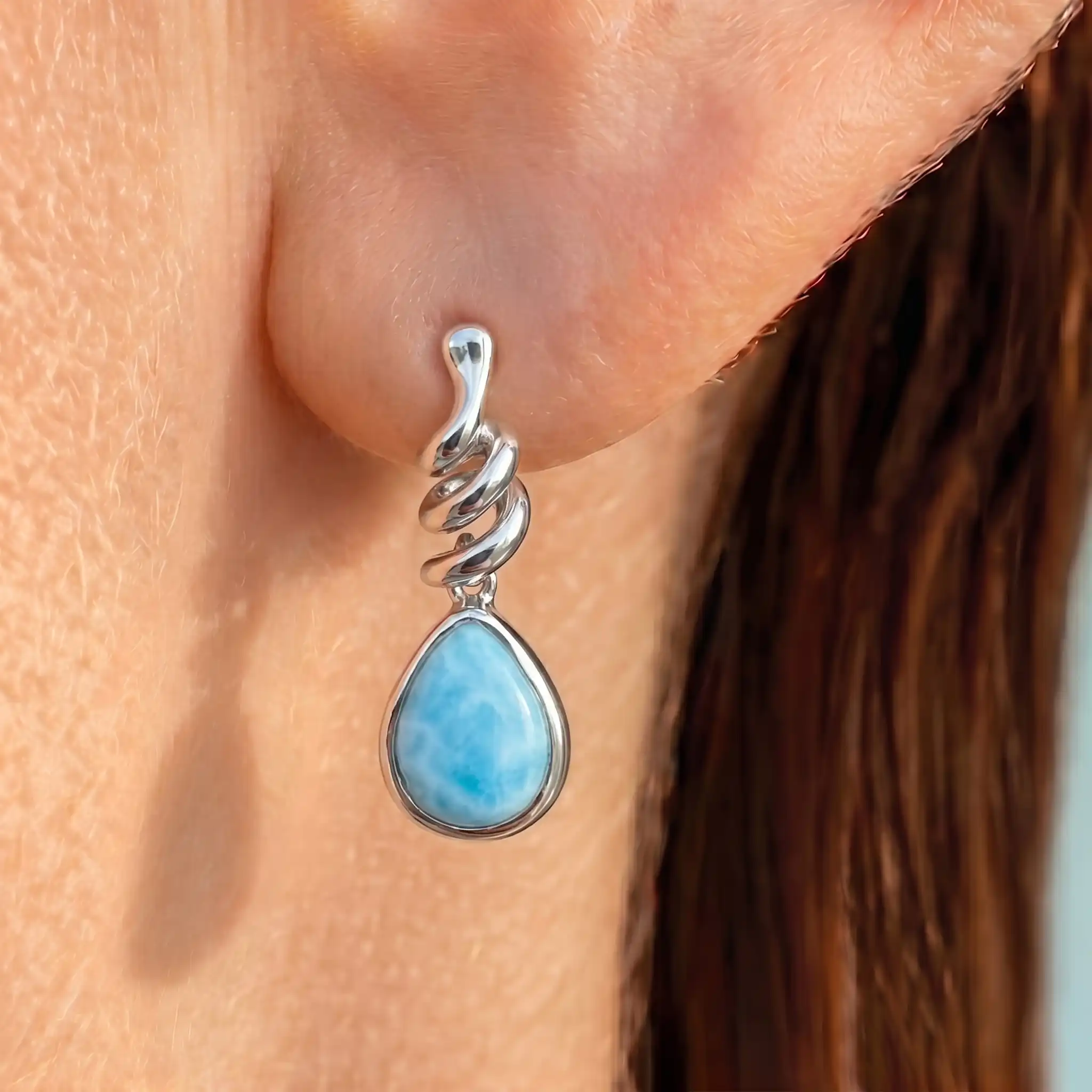 Larimar Sterling Silver Muse Post Earrings Marahlago Jewelry pear Gemstone 