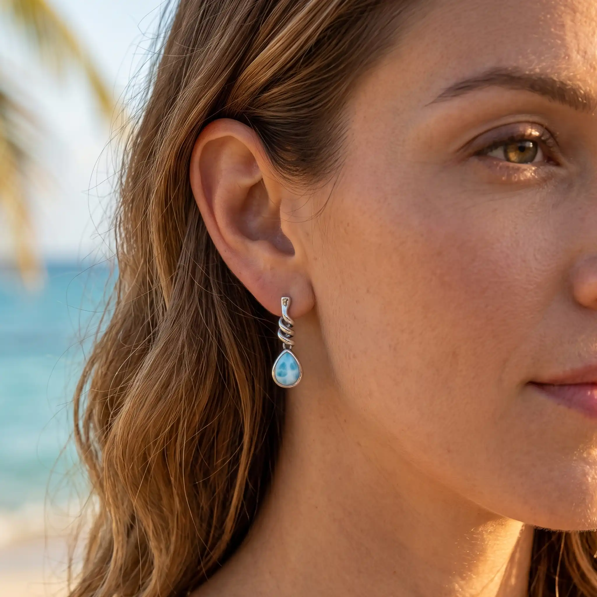 Larimar Sterling Silver Muse Post Earrings Marahlago Jewelry pear Gemstone 