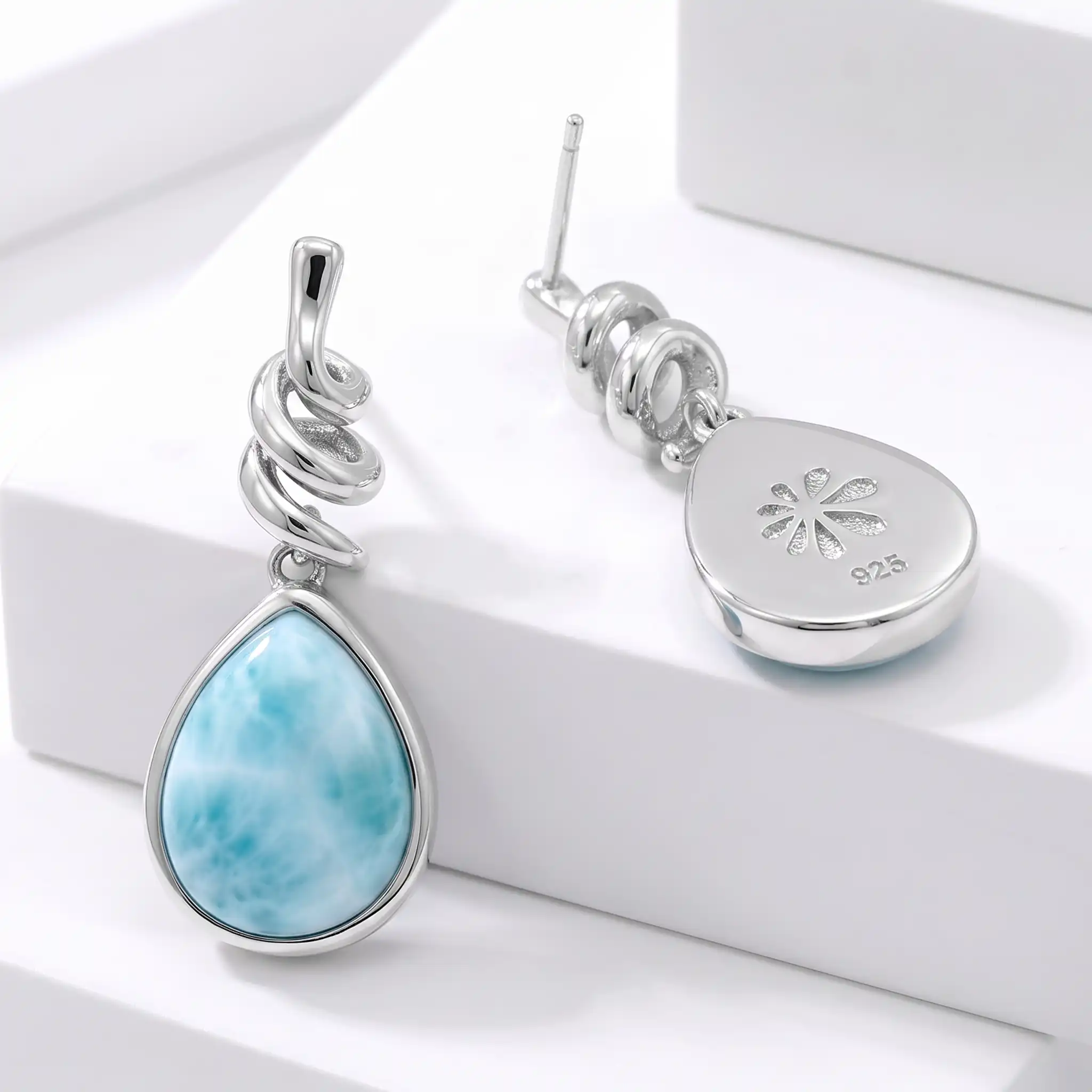 Larimar Sterling Silver Muse Post Earrings Marahlago Jewelry pear Gemstone 