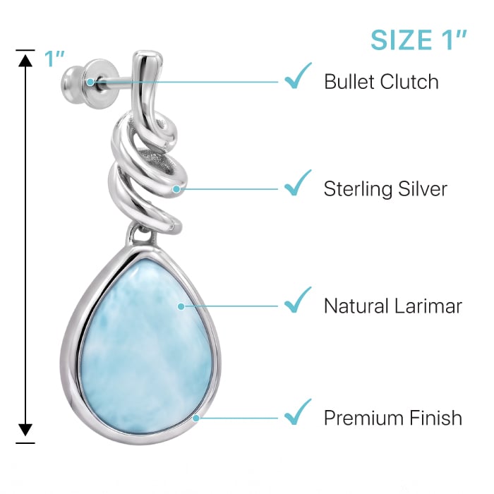 Larimar Sterling Silver Muse Post Earrings Marahlago Jewelry pear Gemstone 