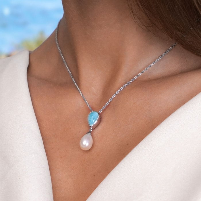 Pearl Necklace with larimar