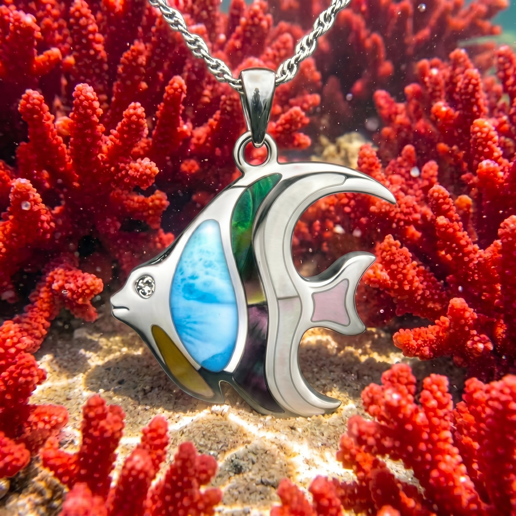 Fish Necklace in sterling silver and larimar
