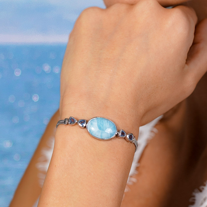 Larimar Sterling Silver Naples Adjustable Link Bracelet Marahlago Jewelry oval Gemstone Blue Spinel 