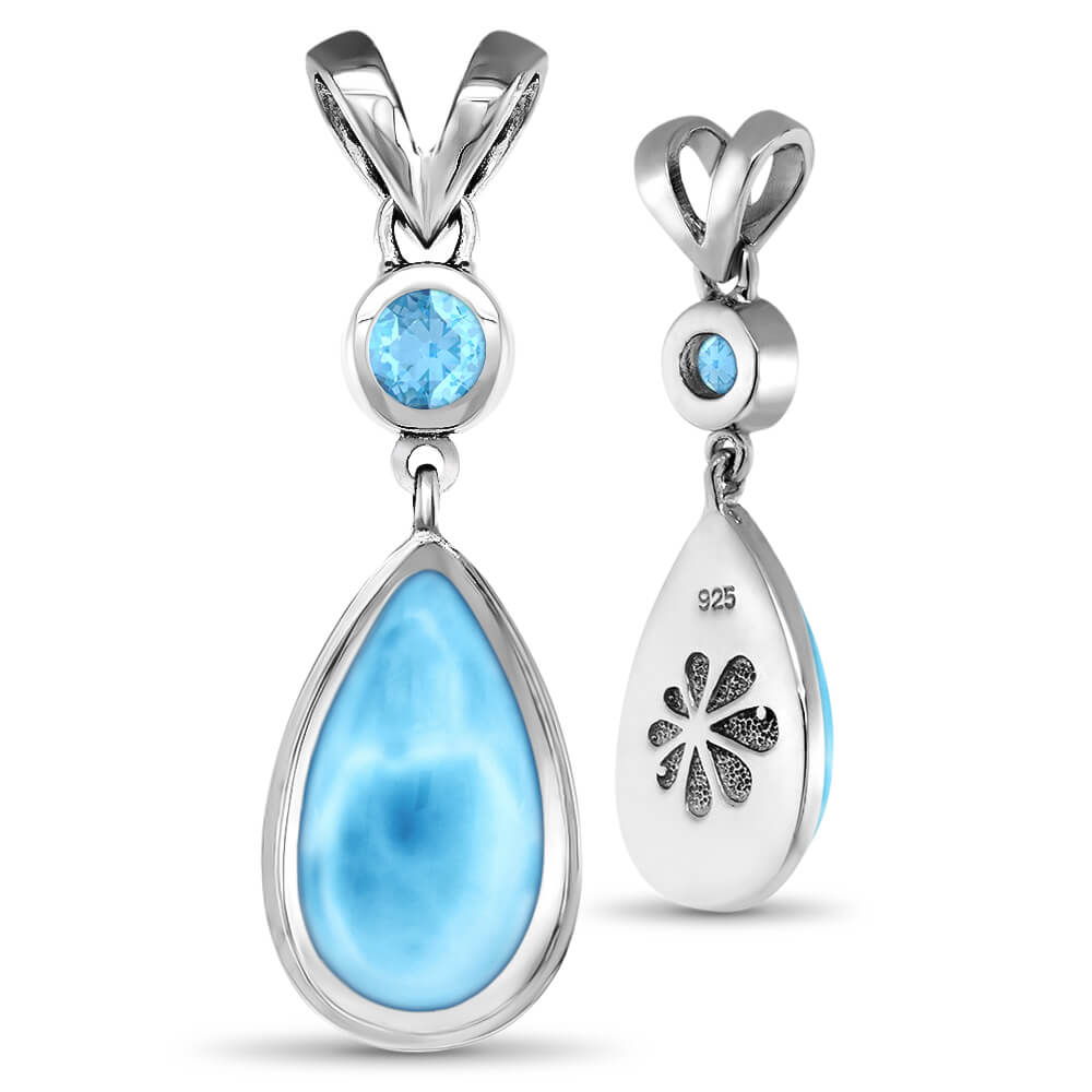 Larimar Sterling Silver Atlantic Pear Pendant Necklace Marahlago Jewelry pear Gemstone Blue Topaz 