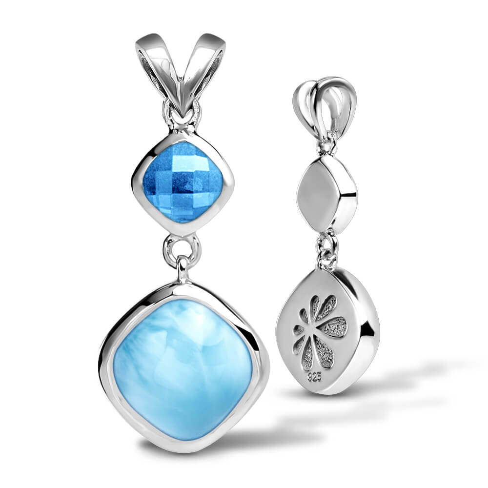 Larimar Sterling Silver Atlantic Cushion Pendant Necklace Marahlago Jewelry square Gemstone Blue Spinel 