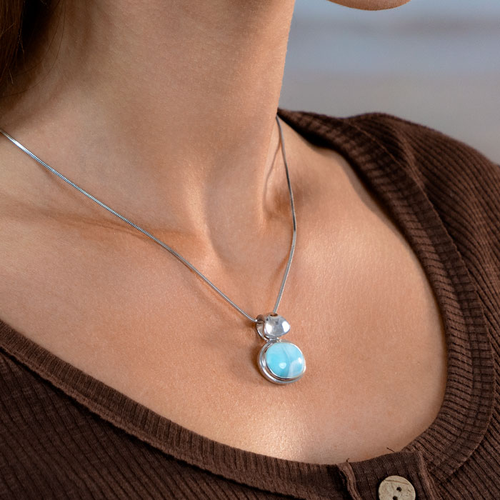 Larimar Sterling Silver Caressa Pendant Necklace Marahlago Jewelry oval Gemstone 