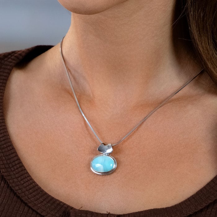 Larimar Sterling Silver Caressa Pendant Necklace Marahlago Jewelry oval Gemstone 