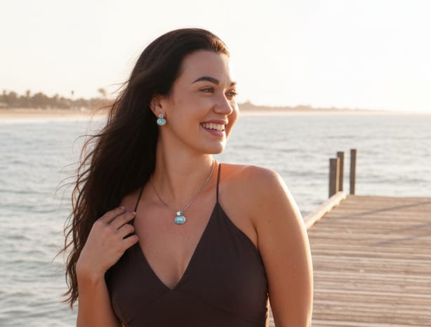 Larimar Sterling Silver Caressa Pendant Necklace Marahlago Jewelry oval Gemstone 
