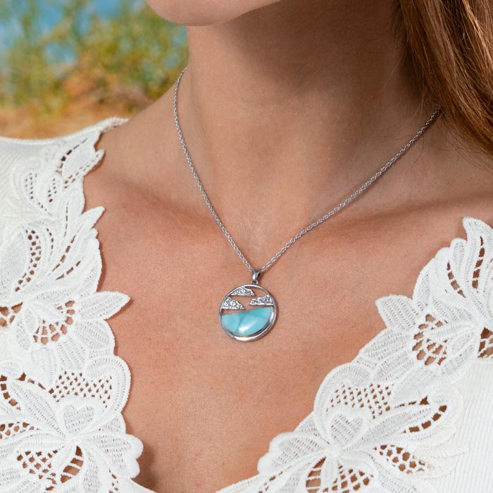 Larimar Sterling Silver Cloud Pendant Necklace Marahlago Jewelry White Sapphire 