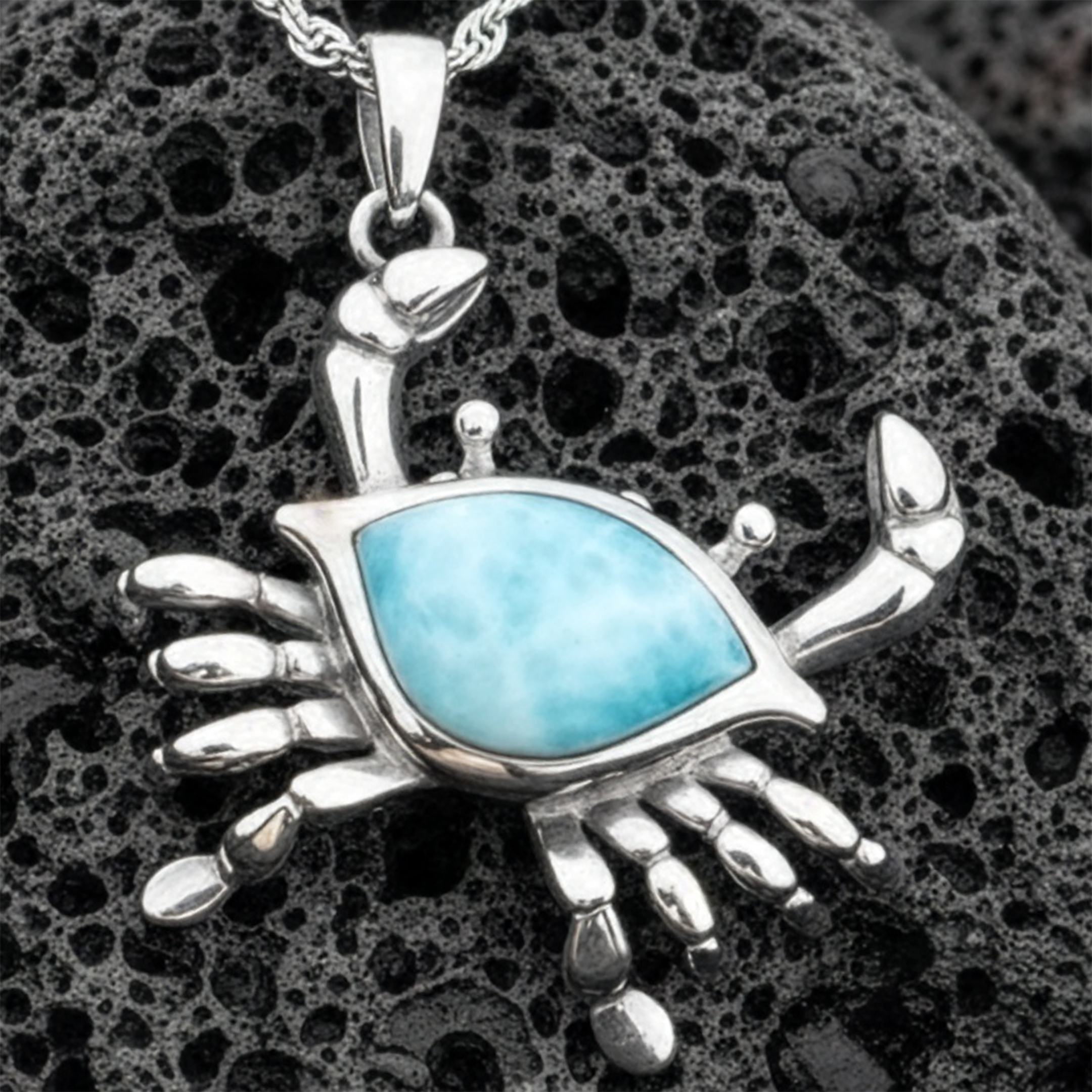Larimar Crab Necklace Sterling Silver Ocean Life Jewelry 