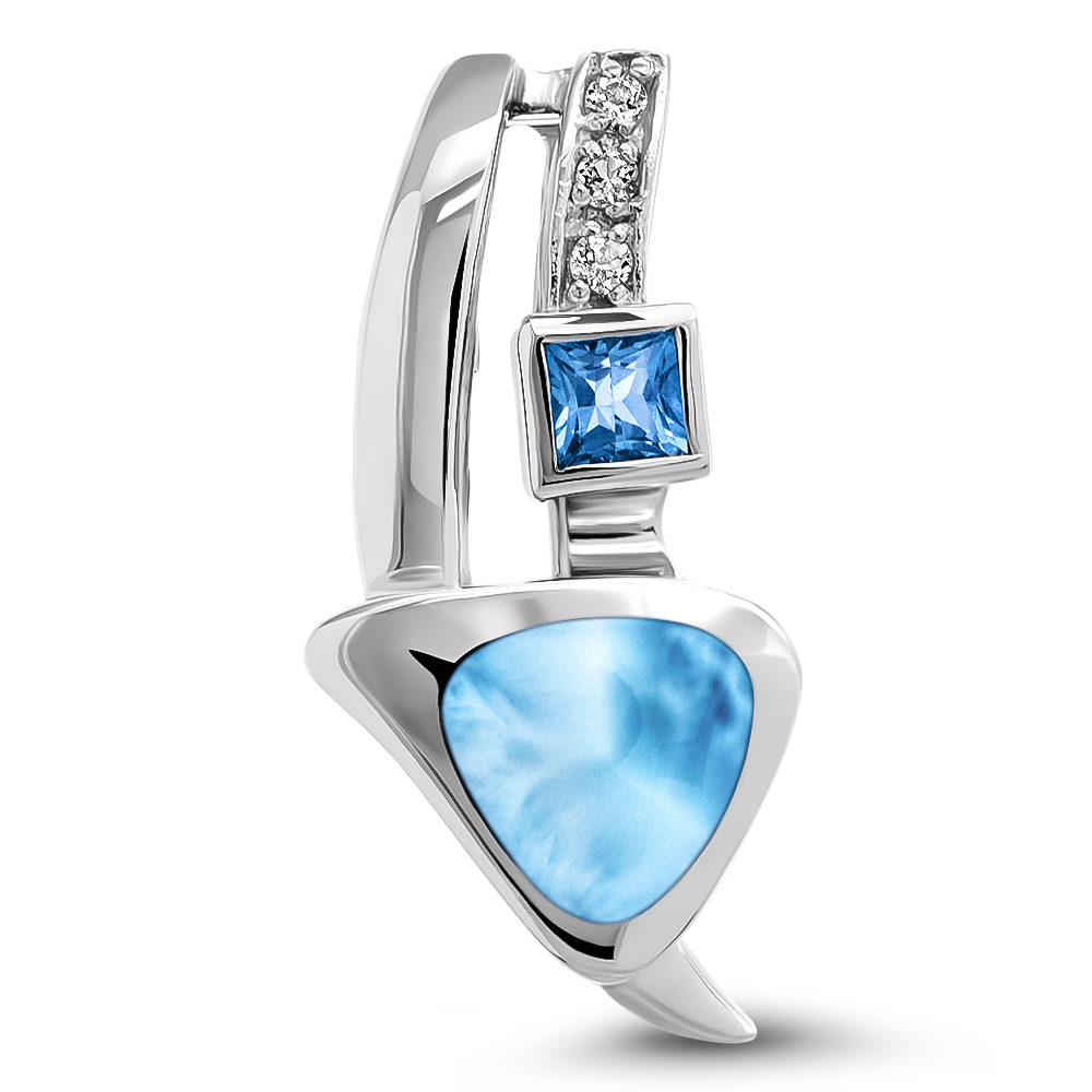 Larimar Sterling Silver Curva Pendant Necklace Marahlago Jewelry Blue Topaz White Topaz