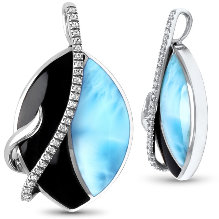 Larimar Sterling Silver Dakota Pendant Necklace Marahlago Jewelry Black Onyx White Sapphire 