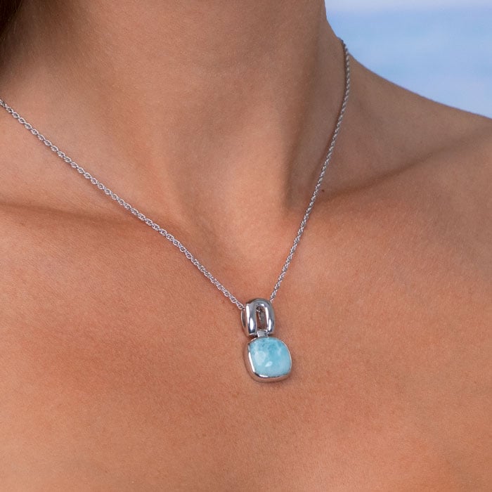 Larimar Sterling Silver Del Mar Pendant Necklace Marahlago Jewelry square Gemstone 