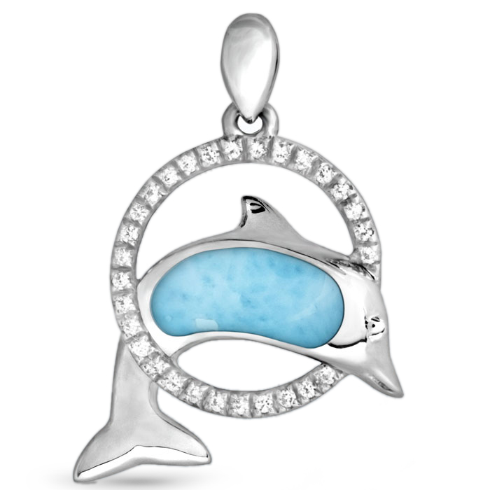 Dolphin Pendant set in sterling silver by Marahlago Larimar