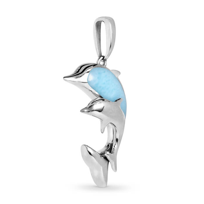 Dolphin And Baby Necklace  in sterling silver