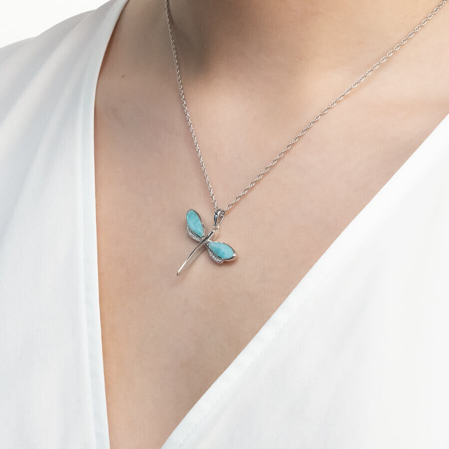 dragonfly necklace larimar jewelry lifestyle image