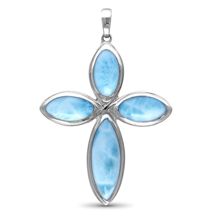 Sterling Silver Cross Necklace with larimar