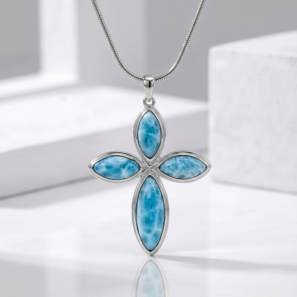 Larimar Cross Sterling Silver Necklace