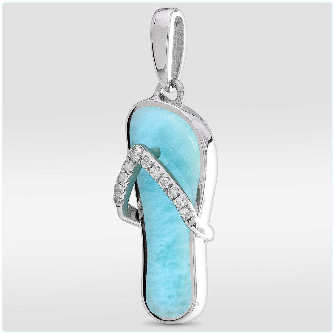 flip flop necklace made of larimar gemstone