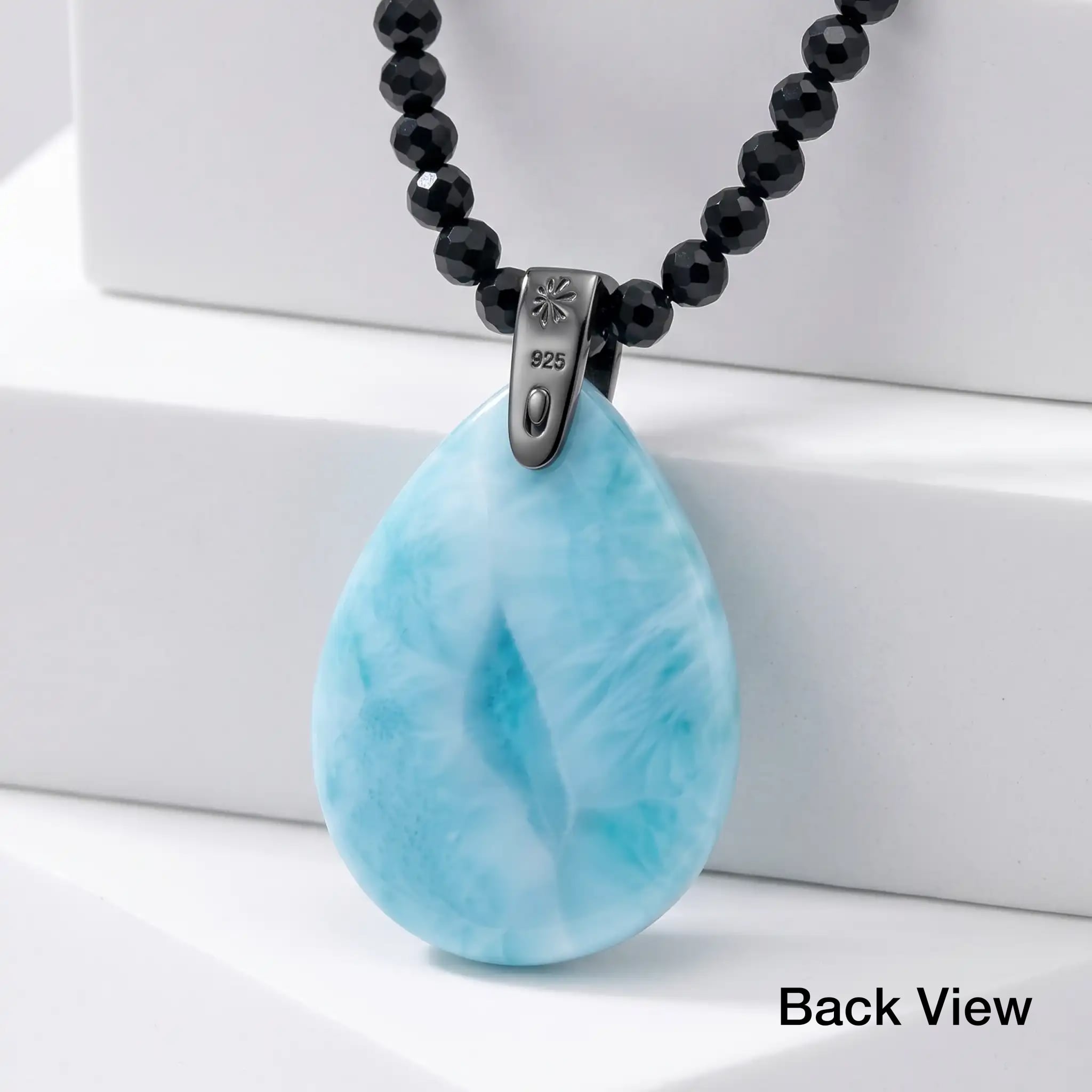 Larimar Galaxy Single Stone Necklace Back View Marahlago