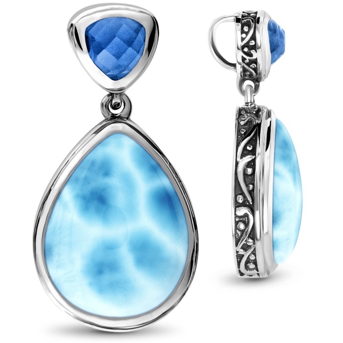 Larimar Sterling Silver Ilona Pendant Necklace Marahlago Jewelry pear Gemstone Blue Topaz 