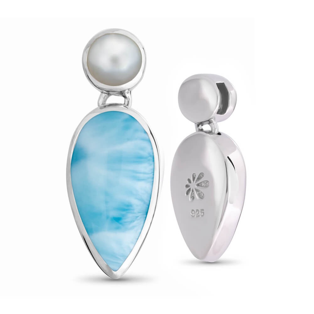 Larimar Sterling Silver Jaina Necklace Marahlago Jewelry Pear Gemstone Fresh Water Pearl