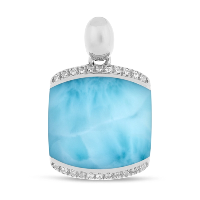 Larimar Sterling Silver Joy Necklace Marahlago Jewelry Cushion Gemstone White Sapphire
